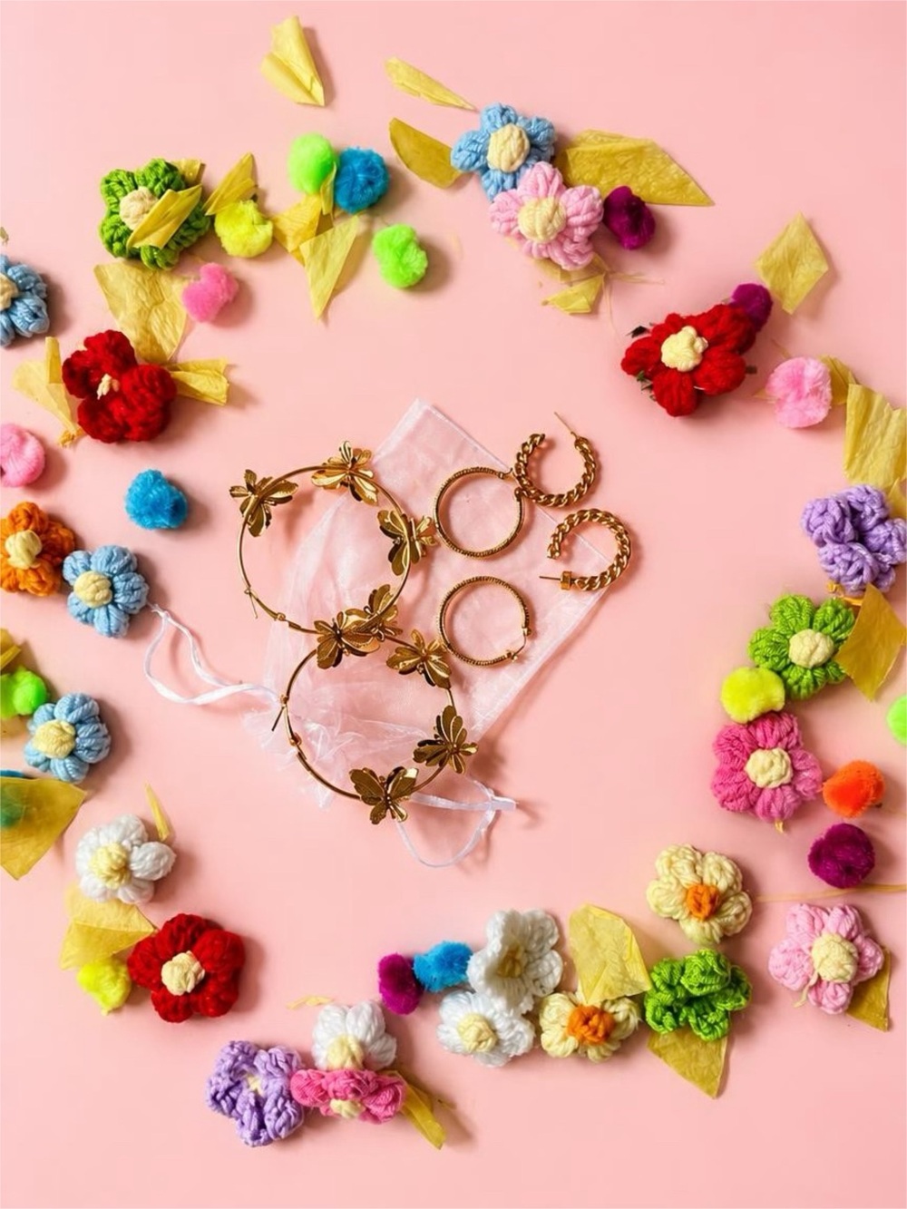 Delicate Gold Butterfly Hoop & Textured Hoops Earrings Set - Women Jewelry